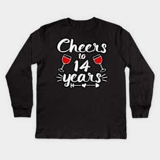 Cheers to 14 years Anniversary Gifts For Couple, Women and Men Kids Long Sleeve T-Shirt